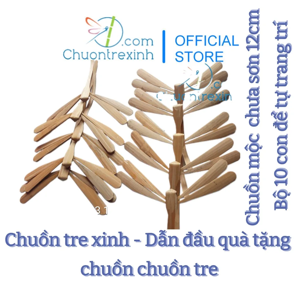 Chuồn chuồn tre mộc chưa sơn 12cm
